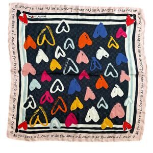BRIGHTON Color of Love Silky Heart Print Scarf Square Girly Feminine 24"
